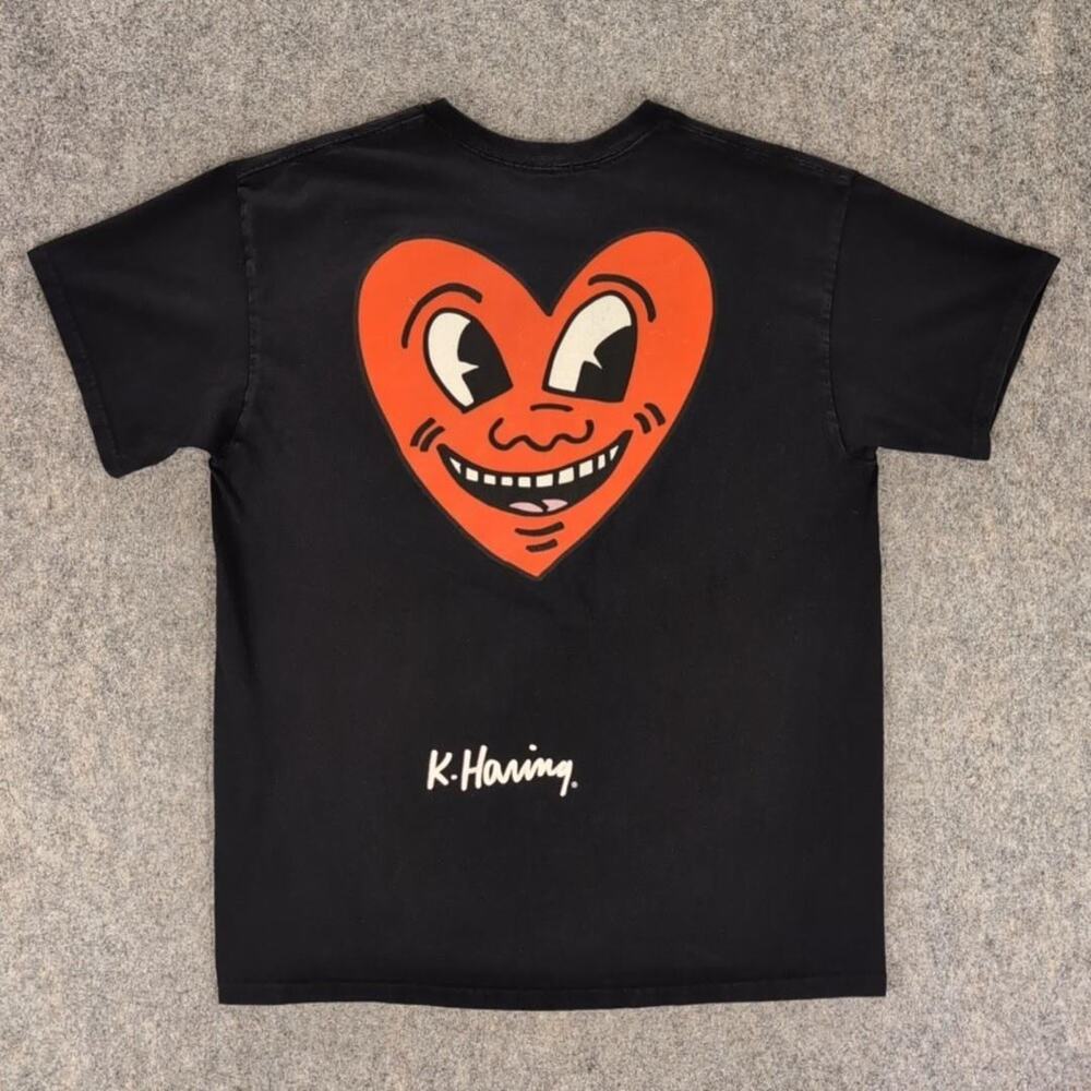 Keith Haring Shirt Mens Large Black Heart Face Graphic Tee Art Tagless Casual